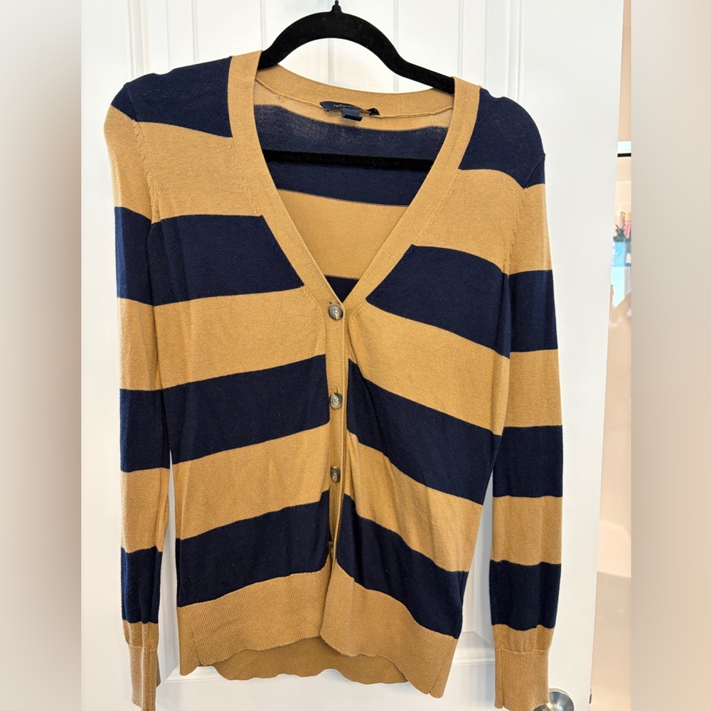 Tommy Hilfiger Navy and Tan Striped Cardigan